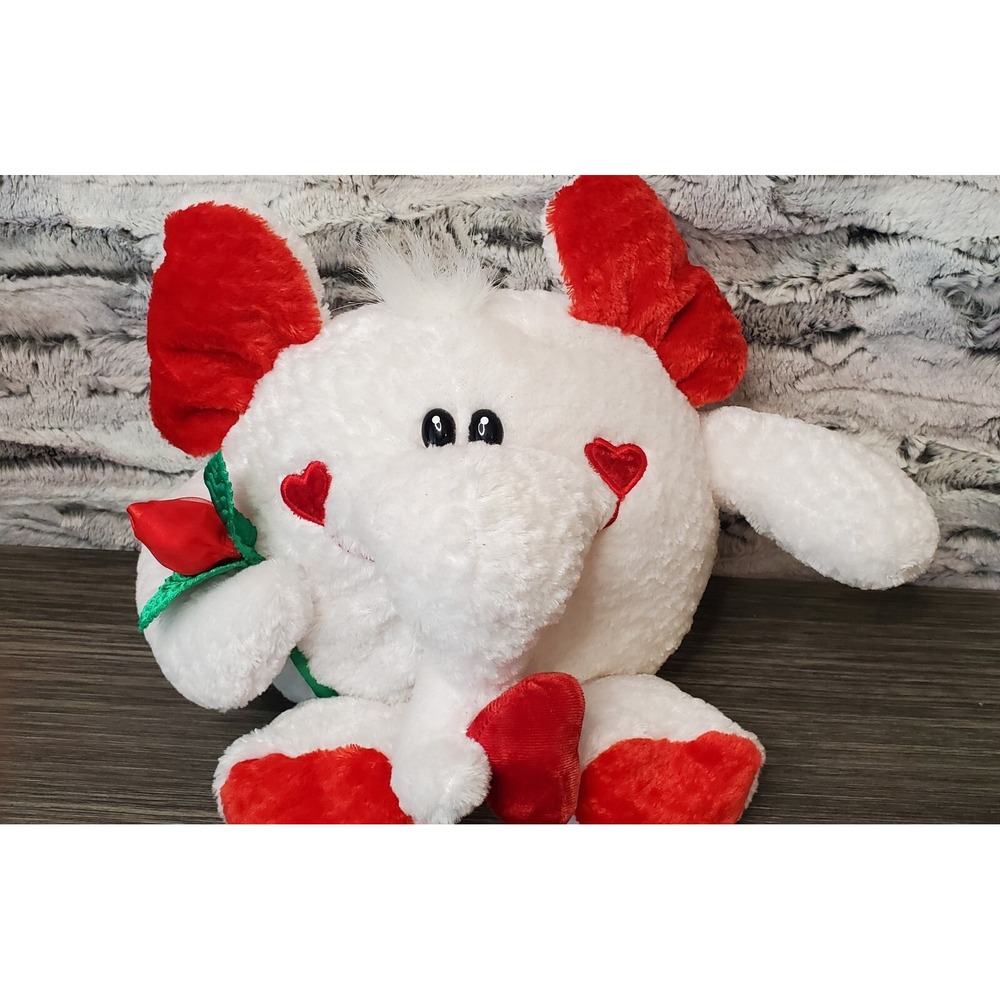 Dan Dee Collectors Choice White Valentines Day Elephant with Red Heart  Rose 8"